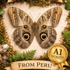 Caligo Eurilochus Butterfly A1 – Real Owl Butterfly Specimen – Large Amazon Insect – Collector Grade – Papered (Wings Closed)
