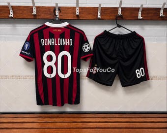 Ronaldinho 80 Kids Soccer Kit Milan | Ronaldinho  Jersey | Ronaldinho Football Shirt & shorts