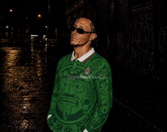 Mexico Retro Football Jersey Aztec Long Sleeve | Mexico 98 soccer kit home Long sleeve