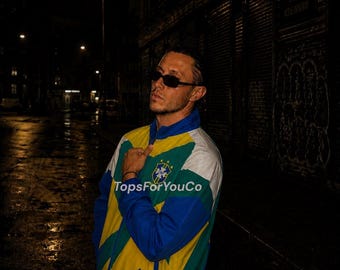 Chaqueta de fútbol retro de Brasil, camiseta estilo vintage, jersey inspirado en los años 90, fútbol Brasil