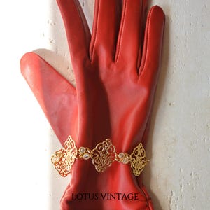 Pulsera de filigrana de oro, joyería victoriana, brazalete Art Déco con diseño de cachemir, brazalete vintage con diamantes de imitación, regalo de boda para ella.