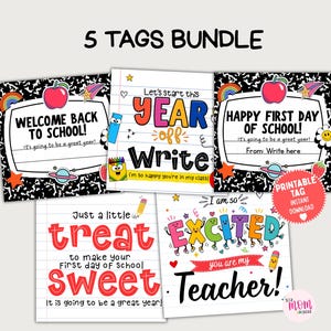Back To School Tags Bundle First Day of School Tags, Last-Minute Student Teacher Gift Tags Printable PDF, Classroom Favor Tags, Pencil Candy