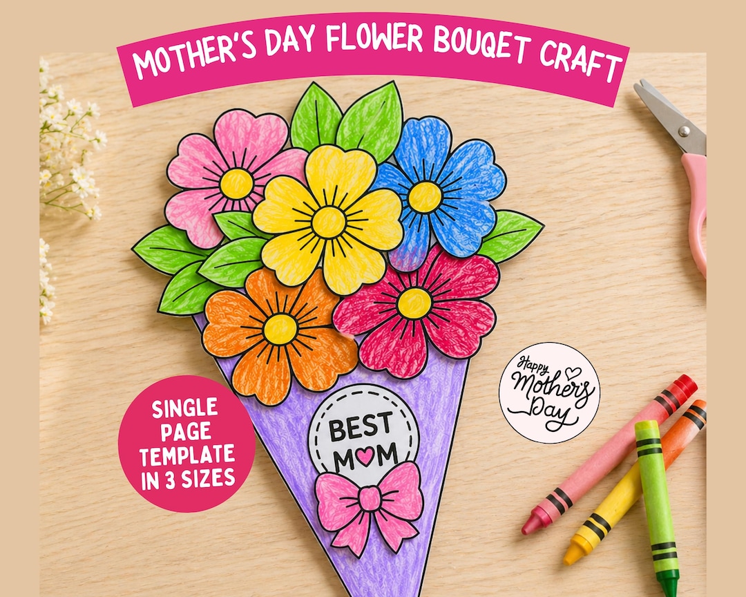 Mother's Day Paper Flower Bouquet Craft Printable, DIY Paper Bouquet ...
