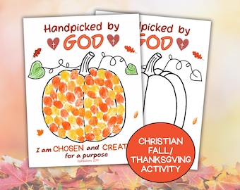 Christian Fall Craft For Kids, Bible Verse Fall Thanksgiving Craft, Handpicked By God Pumpkin Craft, Church Sunday School Preschool Activity