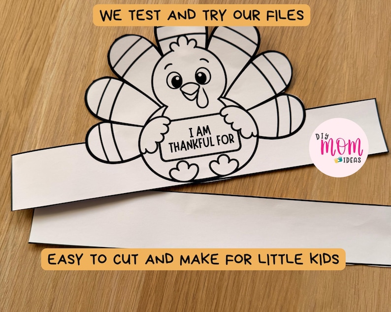 I Am Thankful Turkey Crown Craft Template, Printable Turkey Headband ...