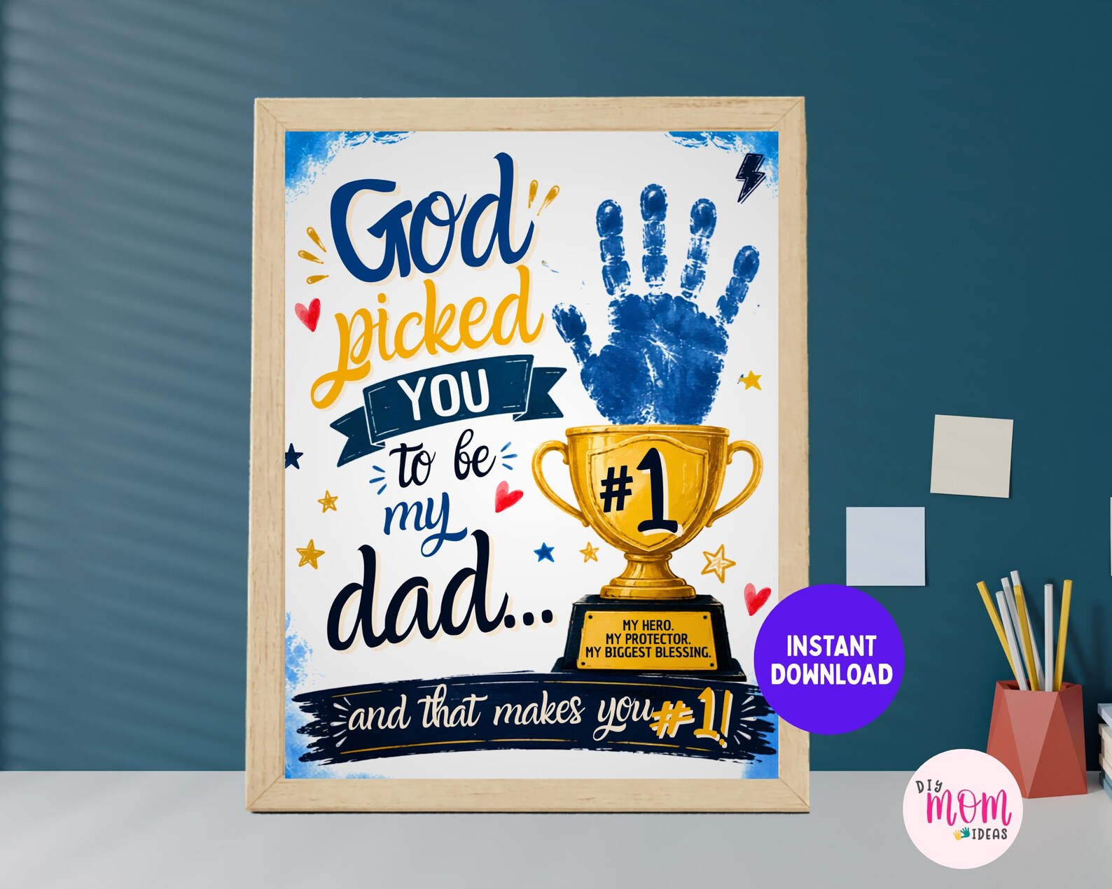 Father's Day Handprint Trophy Craft Printable, Number 1 Dad Craft,dad ...