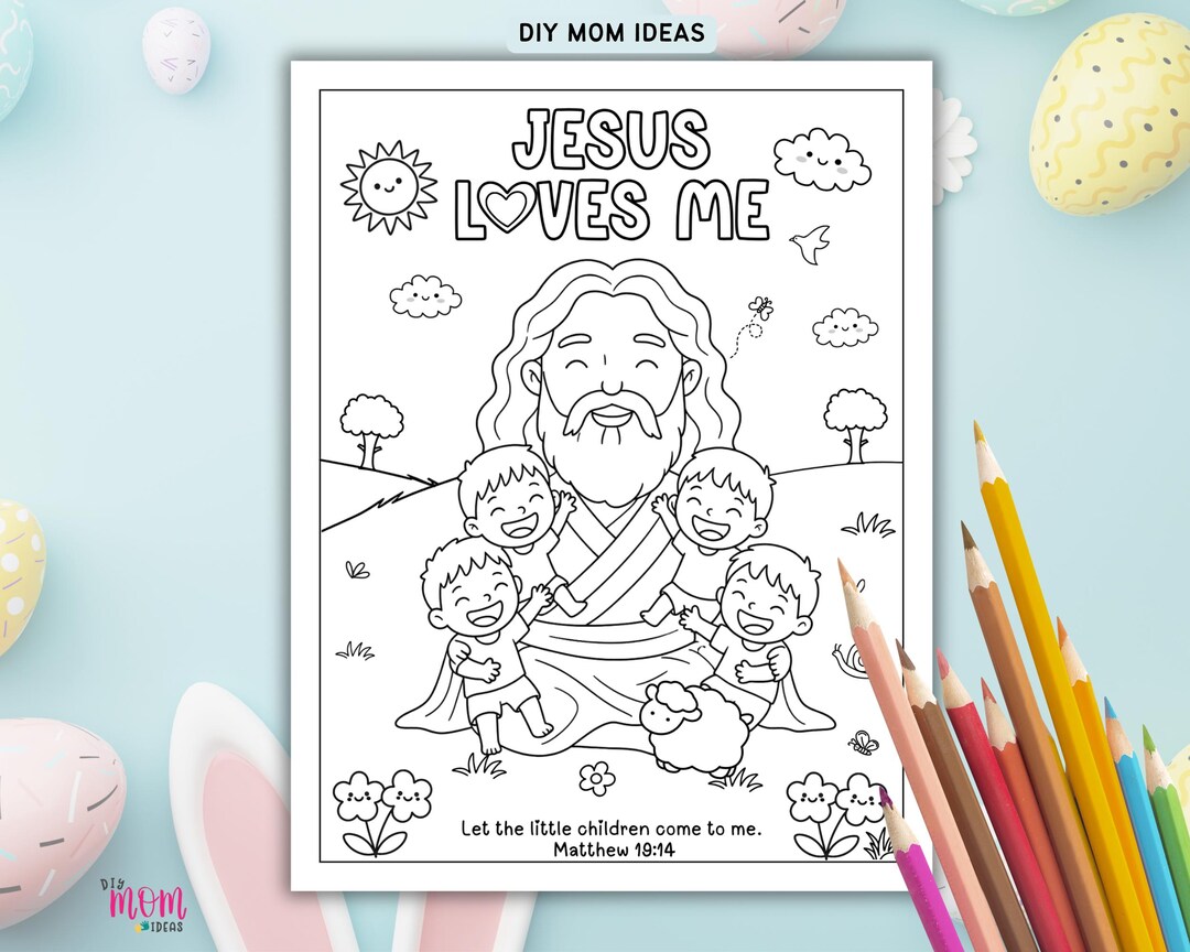 Jesus Loves Me Coloring Page, Printable Christian Coloring Page, Bible ...