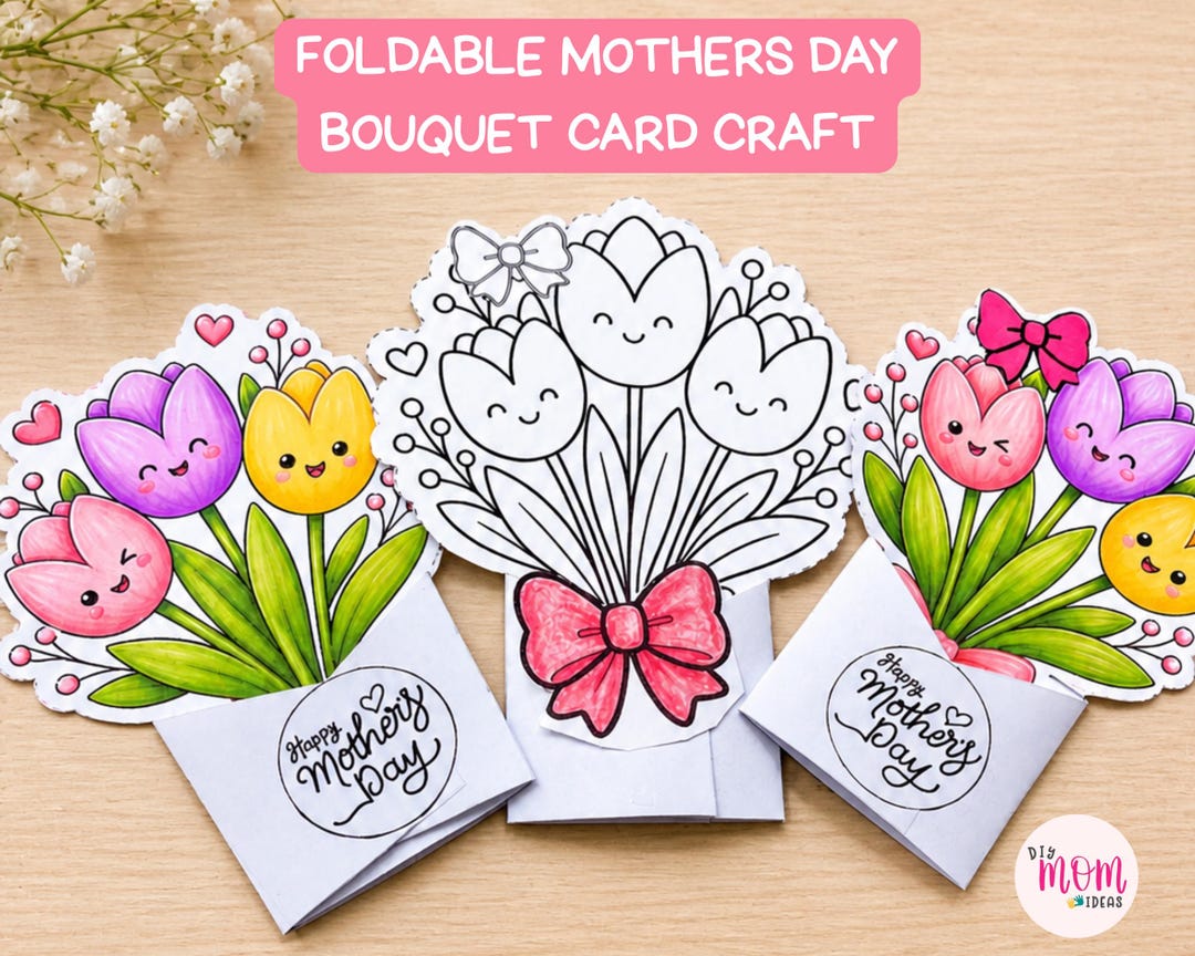 Mother's Day Craft Bouquet Card, Paper Flower Bouquet Card Printable ...