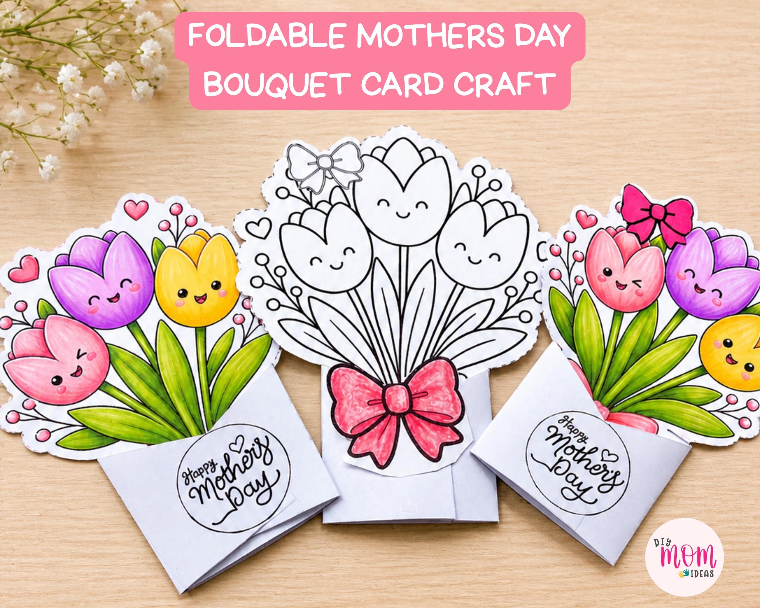 Mother's Day Craft Bouquet Card, Paper Flower Bouquet Card Printable ...