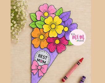 Einfacher Muttertag Blumenstrauß Handwerk Druckbar Last Minute, Papierstrauß Blumen Handwerk Pre-K Vorschule Kinder Malkarte Muttertagsgeschenk