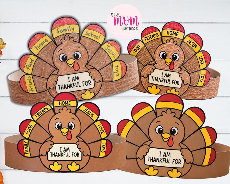 I Am Thankful Turkey Crown Craft Template, Printable Turkey Headband ...