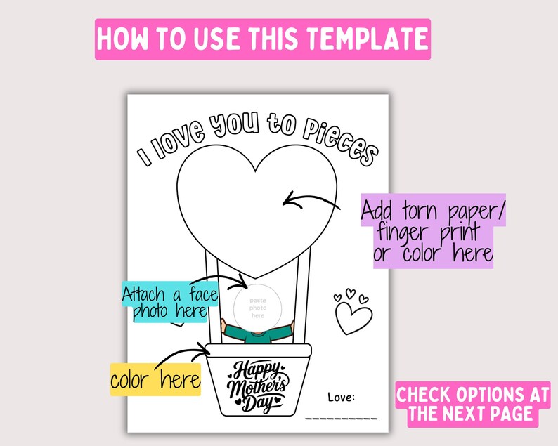 Mother’s Day Craft Printable I Love You to Pieces Template, DIY Mom ...