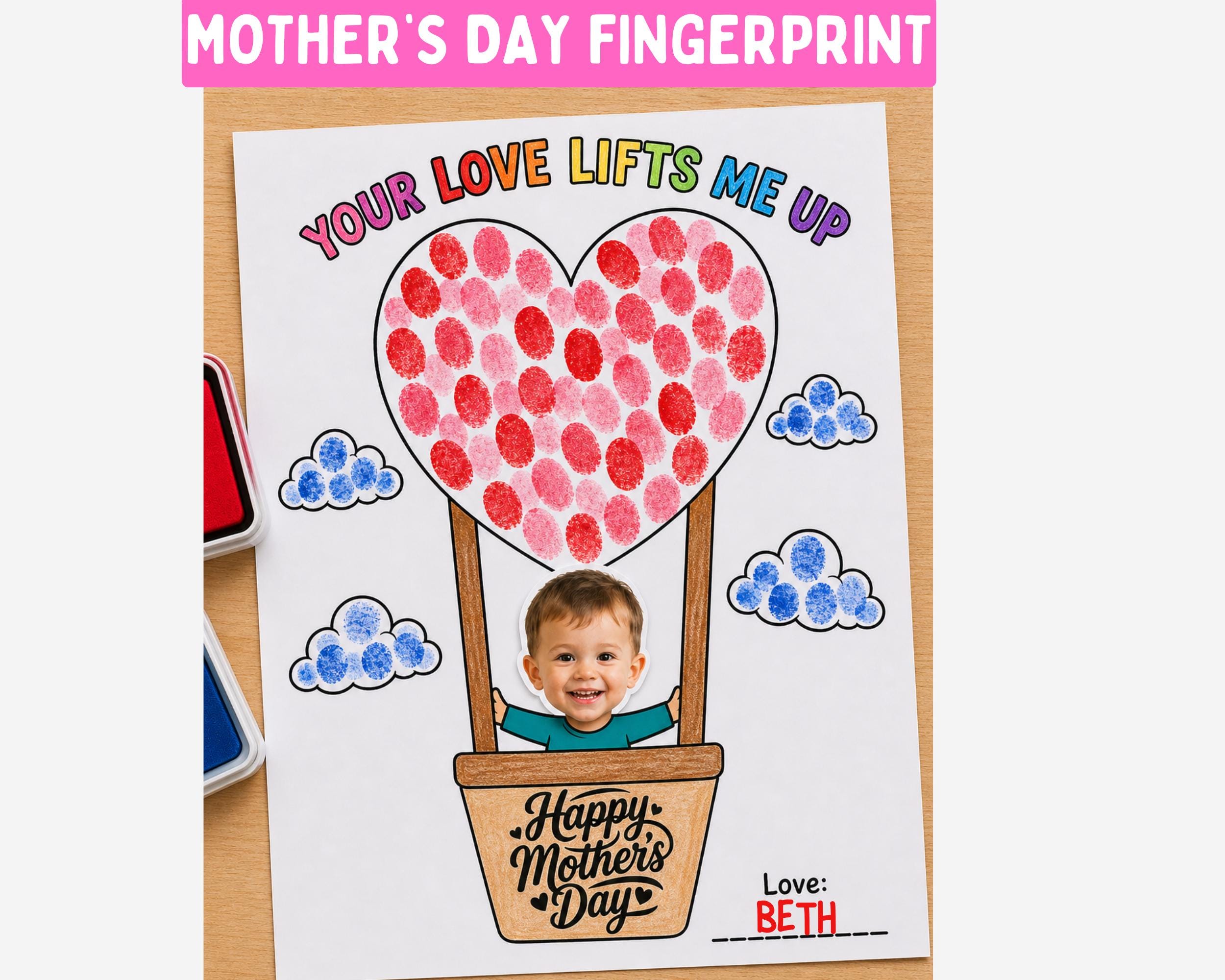 Printable Mother's Day Craft From Kids, Fingerprint Heart Kid Photo…
