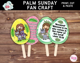 Palm Sunday Easter Craft, Simple Preschool Easter Fan Craft, Bible Verse Christian Easter Coloring, Church Sunday School Holy Week Activity