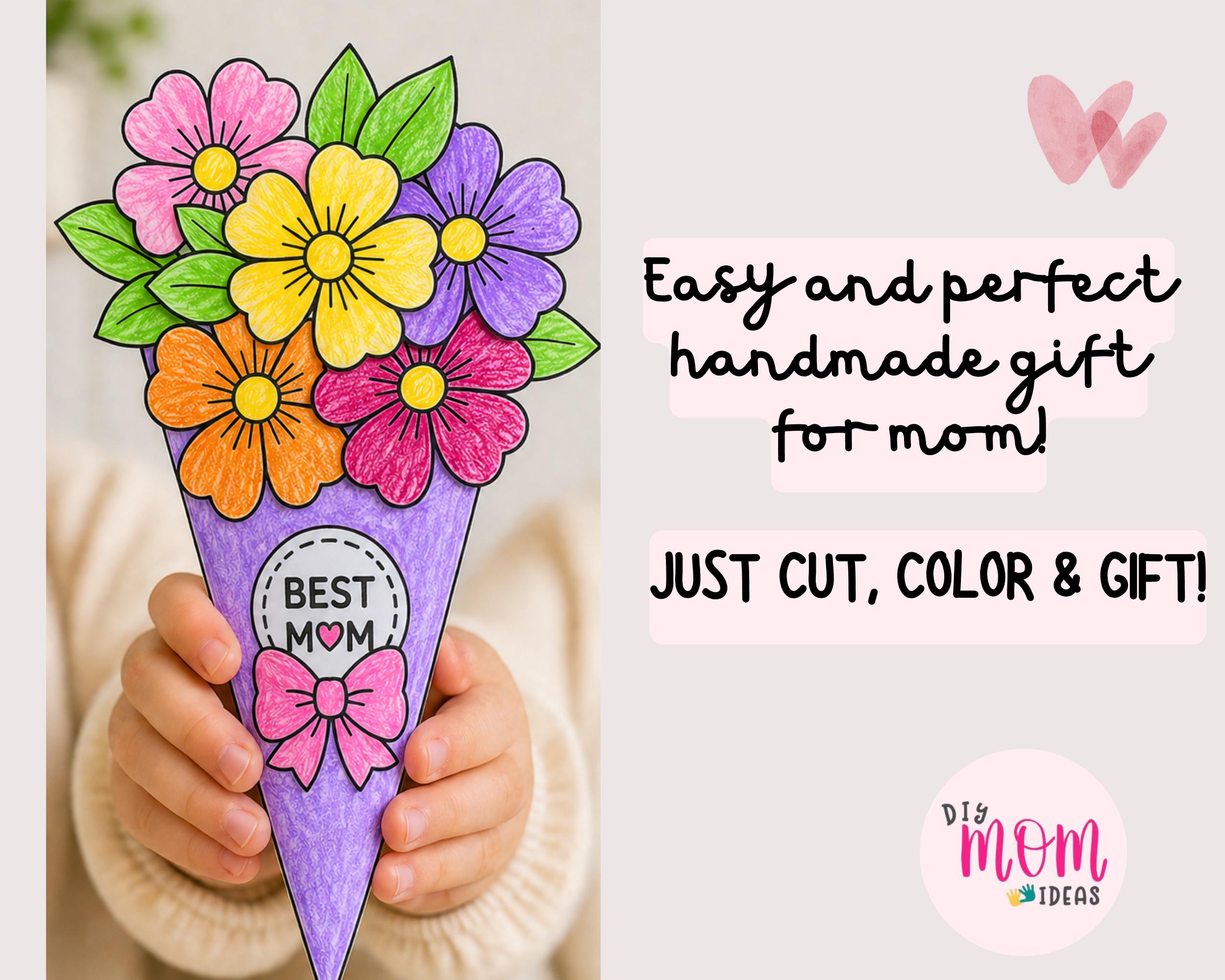 Easy Mother's Day Flower Bouquet Craft Printable Last Minute, Paper ...