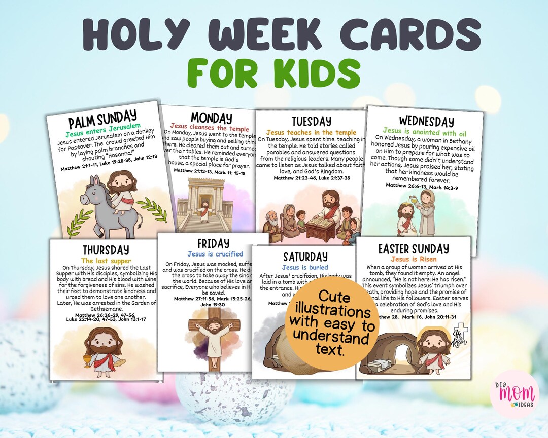 Holy Week Cards for Kids, Easter Story Cards With Scripture, LDS Sunday ...