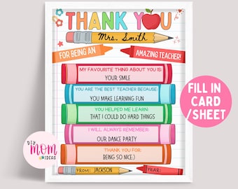 Teacher Appreciation Week Printable Gift, Teacher Gift Letter Template, DIY Coloring Card Kids, End Of School Year Thank You Gift