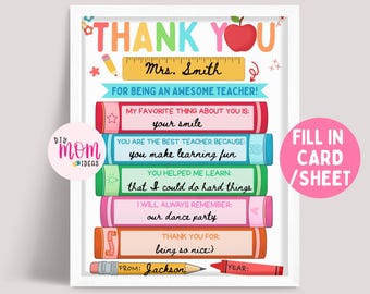 Regalo stampabile per la Settimana di apprezzamento degli insegnanti, modello di lettera regalo personalizzata per insegnanti, biglietto da colorare per bambini, regalo di ringraziamento di fine anno scolastico