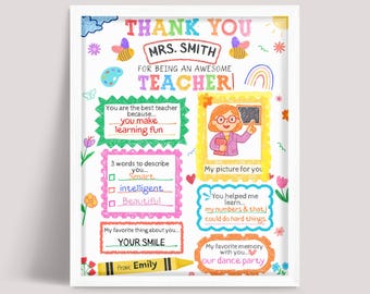 Regalo imprimible para la Semana de Agradecimiento al Maestro, Tarjeta/Hoja de trabajo/Plantilla de carta de agradecimiento para maestros, Regalo de fin de curso para maestros de parte de los estudiantes