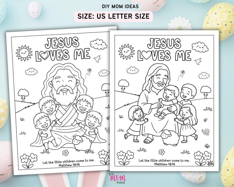 Jesus Loves Me Coloring Page, Printable Christian Coloring Page, Bible ...