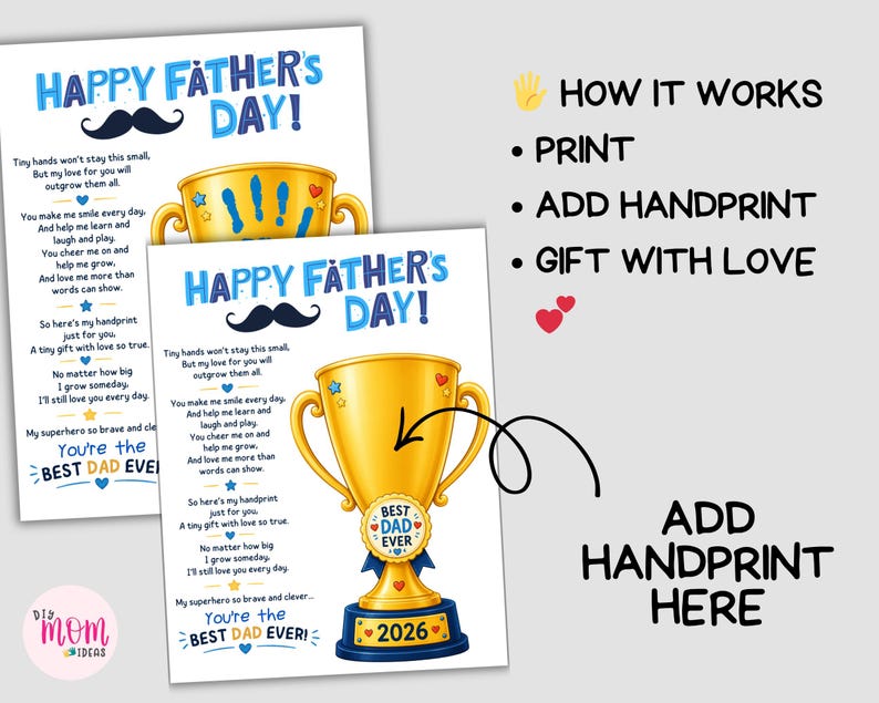 Trophy Handprint Art, Fathers Day Trophy Handprint Craft, Best Dad Ever ...