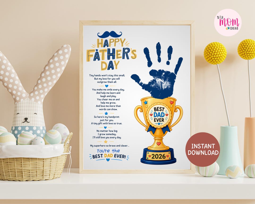 Father's Day Trophy Handprint Craft, Best Dad Ever Trophy Handprint Art ...