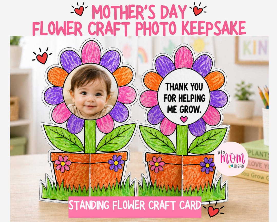 Printable Mother’s Day Craft Kids Flower Craft Card With Photo Keepsake ...