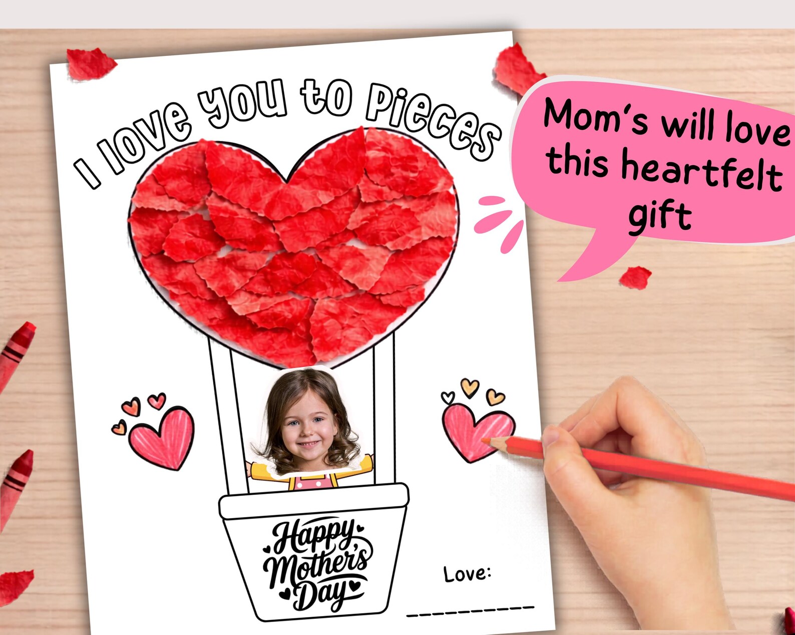 Mother’s Day Craft Printable I Love You to Pieces Template, DIY Mom ...