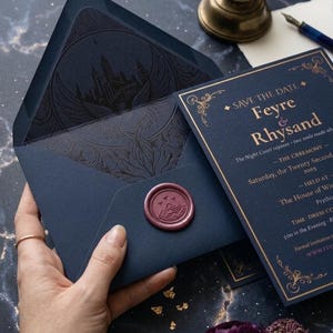 Dark Celestial Save the Date Printable | Navy Gold Fantasy Wedding Template | Editable Canva | Instant Download