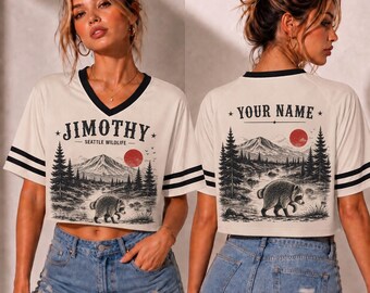 Jimothy Raccoon Crop Mesh Jersey, Vintage Woodland Wildlife Croptop, Seattle Forest Meme, Custom Football Jersey for Women