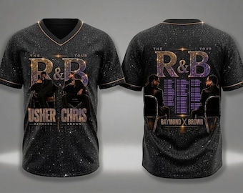 Usher Chris Brown R&B Tour Shirt, Raymond Brown Concert Tee with Tour Dates, V-Neck Fan Top, Black Gold Music Festival Apparel