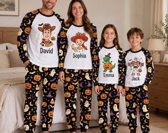 Personalized Toy Hero Family Pajamas Set, Matching Sheriff Space Cowboy Halloween PJs, Custom Movie Characters Sleepwear, Holiday Loungewear