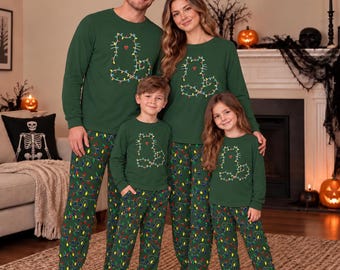 Family Christmas Pajamas | Cat Christmas Lights PJs | Holiday Sleepwear Set | Cute Cat Pajamas | Family Christmas Pjs