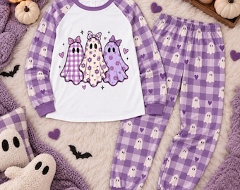 Cute Ghost Pajama Set, Halloween Sleepwear, Cozy Fall PJs, Spooky Lounge Set, Autumn Nightwear, Gift for Her
