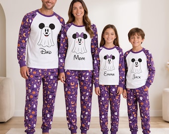 Custom Mouse Ghost Family Pajamas, Matching Halloween PJs, Magical Spooky Sleepwear, Personalized Holiday Loungewear Set, Gift for Family