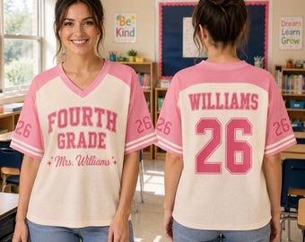 Personalized Grade Teacher Mesh Football Jersey, Custom Teacher Shirt, Teacher Appreciation Gift, Back to School Outfit