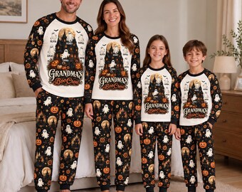 Matching Family Halloween PJs, Custom Grandma Boo Crew Sleepwear, Personalized Ghost Pajamas With Names, Haunted House Holiday Pajama Gift