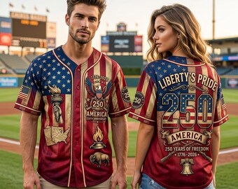 USA 250th Anniversary Baseball Jersey, Liberty's Pride Patriotic Shirt, Vintage American Flag 1776 2026 Fan Merch Gift for Men Women