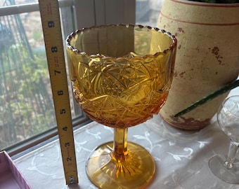 Indiana Glass Co. Vintage Large Amber Chalice Compote Goblet 8 Inches High
