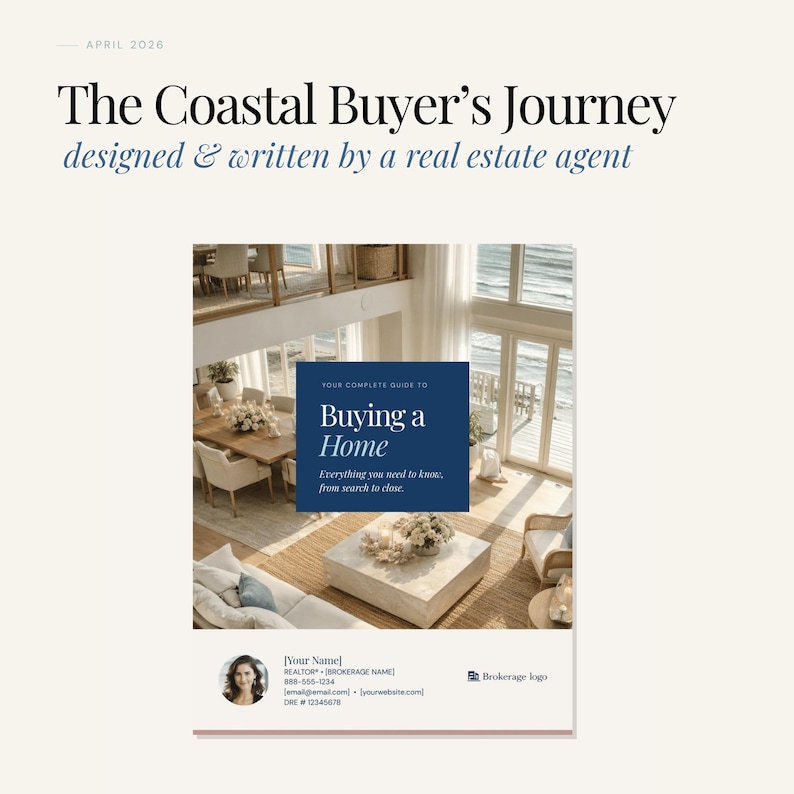 Real Estate Buyer Guide Canva Template – Coastal 9-Page Editable PDF (Instant Download) image 1
