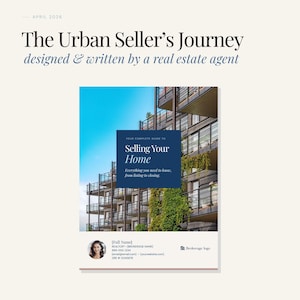 K&ouml;nnte beinhalten: Ein Buchcover mit dem Titel "The Urban Seller's Journey" und dem Untertitel "entworfen & geschrieben von einem Immobilienmakler". Das Cover zeigt ein Foto eines modernen Apartmentgeb&auml;udes mit blauem Himmel. Das Buch ist ein Ratgeber f&uuml;r den Hausverkauf.