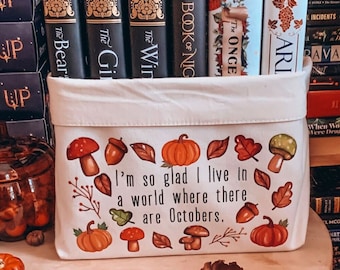 Autumnal Woodland Book Basket, With LM Montgomery Quote, TBR Basket, Book Lover Box, Autumn Reader Gift, Top Bookish Gifts, Storage Caddy