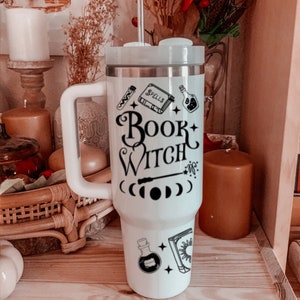 Book Witch Fantasy 40oz Tumbler, Tumbler With Straw & Lid, Witchy gift idea image 1