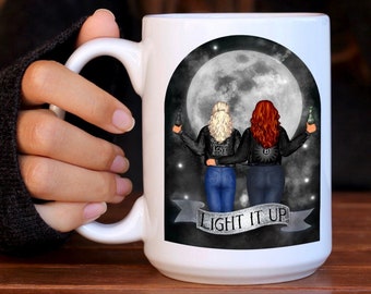 Light It Up" Crescent City 15oz Book Mug, Official Sarah J Maas merch featuring Bryce and Danika - Black Moon Design, Perfect for Book Lover