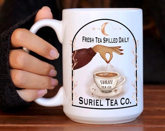 Suriel - Fresh Tea Spilled Daily 15oz Mug | Officially Licensed Sarah J Maas Merch, Big Coffee Mug