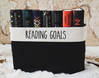 Reading Goals Book Storage Organiser, Book Basket, Book Bin, Pretty Bookish Gift, Reader Gift, Book Lover Gift, Student Gift