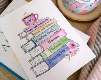 Jane Austen Print, Gifts for Book Lovers, Book Spine Of All Books, Pride and Prejudice, Persuasion, Emma UNFRAMED A4, A5