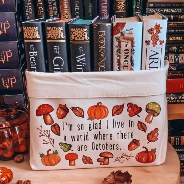 Autumnal Woodland Book Basket, With LM Montgomery Quote, TBR Basket, Book Lover Box, Autumn Reader Gift, Top Bookish Gifts, Storage Caddy