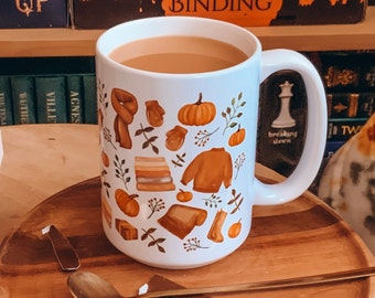 Mug automne, objets douillets, citrouilles, pile de livres, couverture et plus, cadeau douillet, cadeau mug hiver, cadeau automne haut, cadeau Halloween, mug 15 oz