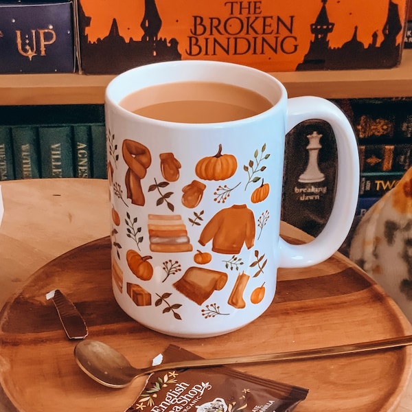 Herfstmok, gezellige dingen, pompoenen, boekenstapel, deken & meer, gezellig cadeau, wintermok cadeau, top herfst cadeau, Halloween cadeau, 15oz of 11oz mok